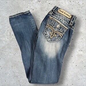 Rock Revival Bluebell Easy Straight Jeans Women's Sz 27 Thick Stitch Bling Denim